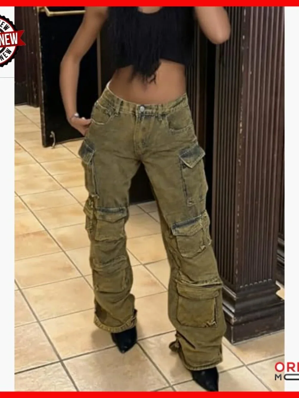 Straight Leg Baggy Jeans Distressed Cargo Joggers with Pockets